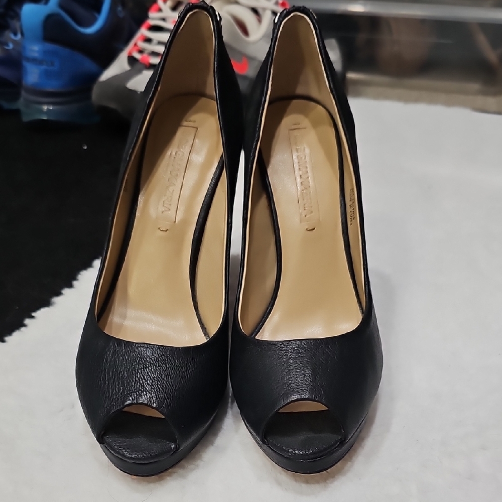 BCBG Black Peep-Toe Heels